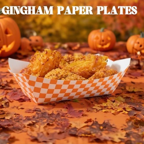 30 Pcs No Folding Required 2lb Gingham Party Supplies Disposable Paper Food Trays for Shower Wedding Tea Party Supplies Nacho Snack (Orange)