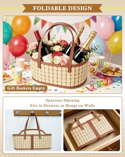 Erlsig 3 Set Baskets for Gifts Empty, Woven Bamboo Gift Basket Kit