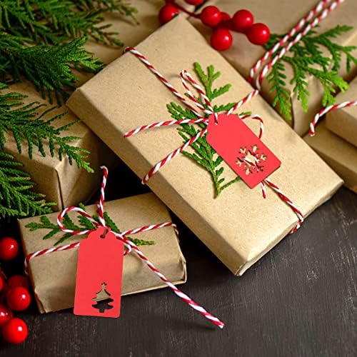 Christmas Holiday Tags,Christmas Gift Wrap Tags,Red Christmas Tree Snowflake Reindeer Tags,Red Paper Tags with Red and White String,150 Pcs