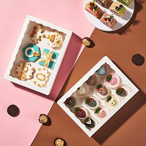24PCS 10x7x2.5Inches White Bakery Boxes with Display Window, Multi-Use Dessert Containers for Chocolate Covered Strawberries, Cookies, Donuts, Macarons, Muffins & Hot Cocoa Bombs