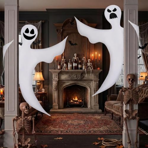 Anditoy 2 Pack 53" Halloween Hanging Ghost Decorations Bendable Halloween Tree Wrap Ghosts for Indoor Outdoor Yard Tree Garden Porch Halloween Decor Party Supplies