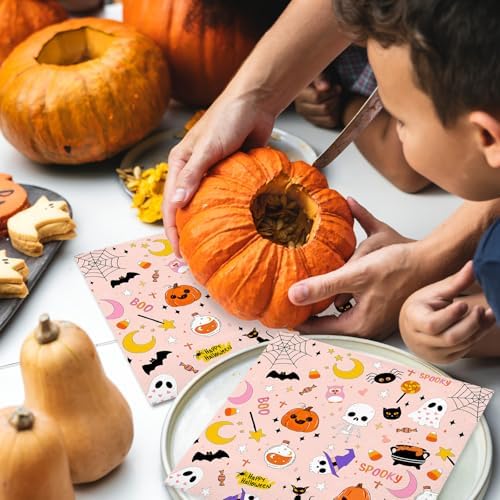 50Pcs Halloween Pink Paper Napkins - 2-Ply, 6.5×6.5 Inches