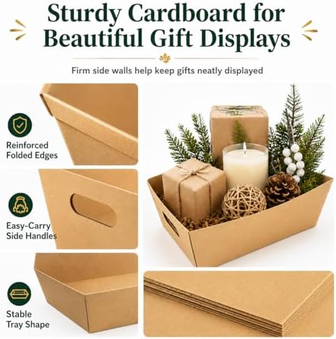 CDIVEFTN Kraft Empty Gift Baskets, 5 Pack 12x10 in with Bags and Bows