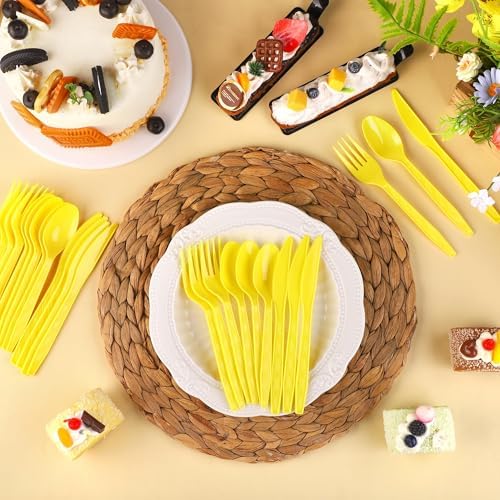 Kochorie 90 Pieces Yellow Plastic Cutlery Set