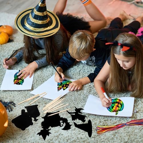 48 Pcs Halloween Scratch Art Crafts for Kids, Rainbow Scratch Art Cards Kit