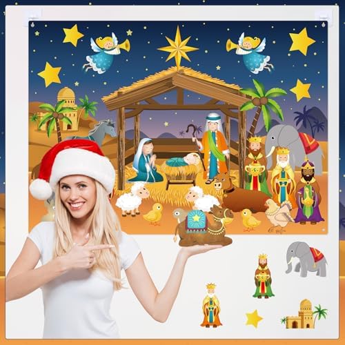 MiniInflat 35 Pcs Nativity Felt Story Board 3.4FT Christmas Wall Decor Set