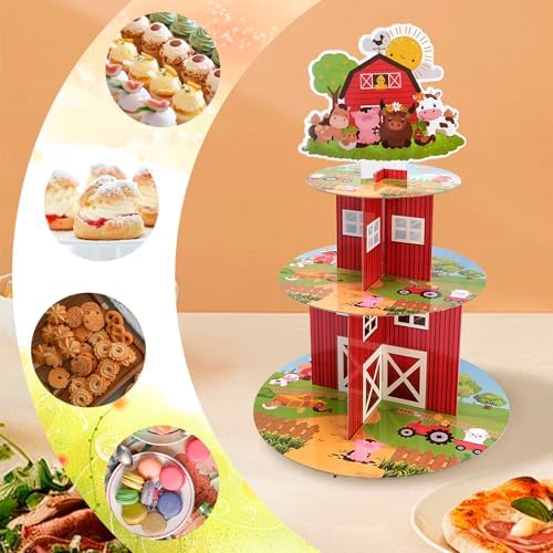 Farm Decor Cupcake Stand - 3 Tier Cupcake Tower Farm Animal Decorations Dessert Holder for Table Display Farmhouse Party Decor