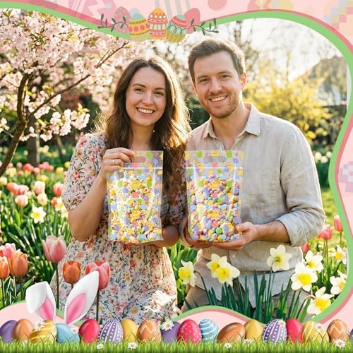 Engrowtic 100 Pcs Easter Treat Bags Reusable Easter Egg Zipper Bags Plastic Goodie Gift Bag Holiday Bag with Handles for Spring Party Favor Wrapping Supplies