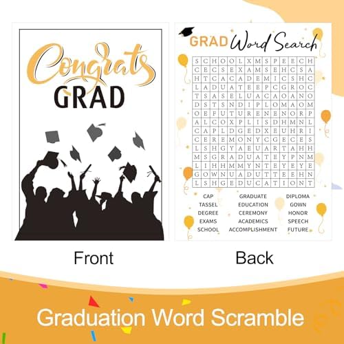 COCHIE 30 Players 2026 Graduation Party Games, Graduation Words Search Game, Word Scramble Guess Game with Answer Key, Grad Parties Supplies Favor (Grad Word Search)
