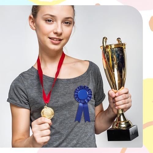 Blank Award Ribbons, 10 PCS Participation Rosette Award Ribbons Prize Recognition Victory Ribbon, Winner 1st Place Ribbon for Sport Event School Contest Classroom Competition DIY Party