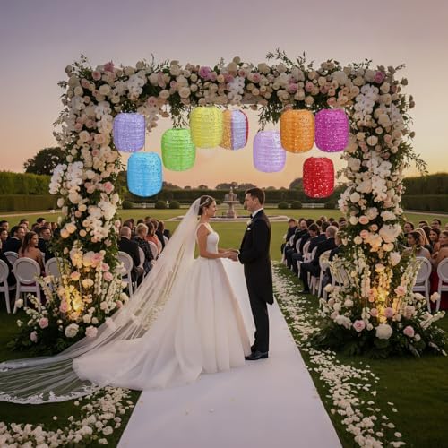 10Pack Paper Lanterns Chinese Lunar New Year Decorations 2026 Japanese Hanging Paper Lanterns with LED Lights Sticks Tassels 6.3Inch for Spring Festival Valentine's Day Wedding Asian Home Party Decor