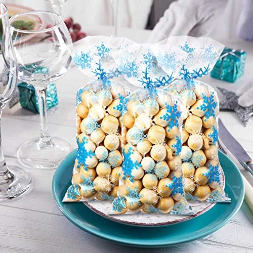 Blulu 200 Pcs Winter Snowflake Cellophane Treat Bags Christmas Goodie Bags