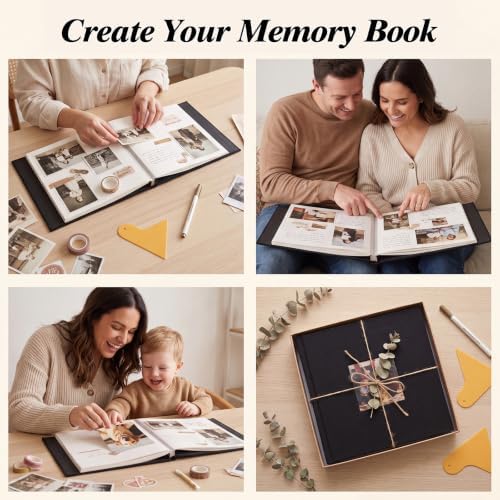 Self Adhesive Scrapbook Album, 11 × 10.6 Inch, Black Linen Cover