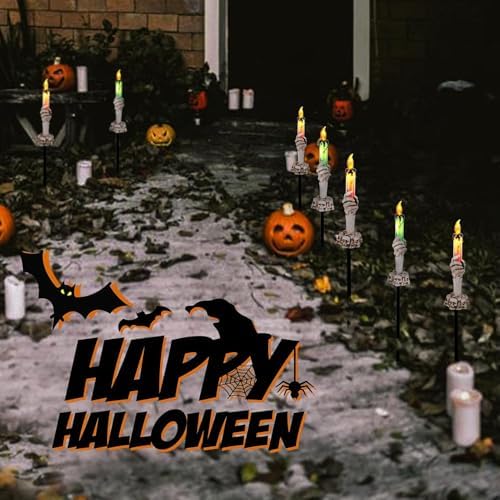 Halloween Pathway Lights, 5 Pack Candle Skull Hand Candle Holder, Waterproof Solar Halloween Led Lights, Indoor and Outdoor Party Home Garden Porch Decoration