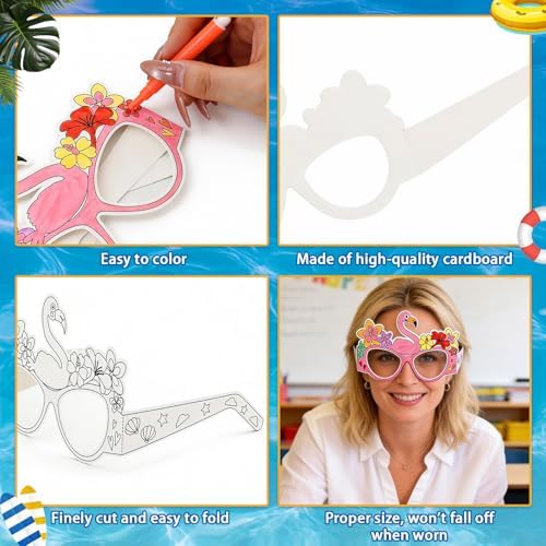 32Pcs Summer Craft Coloring Glasses Bulk Hawaiian Luau Art Craft for Kids