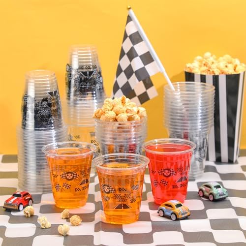 Uiifan 50 Pcs Race Car Cups 12oz Checkered Flag Racing Party Decoration
