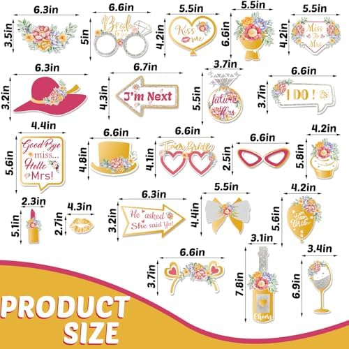 22 Pcs Bridal Shower Photo Booth Props Funny Gold Bachelorette Party Selfie Props Decoration Supplies Ideas Favors