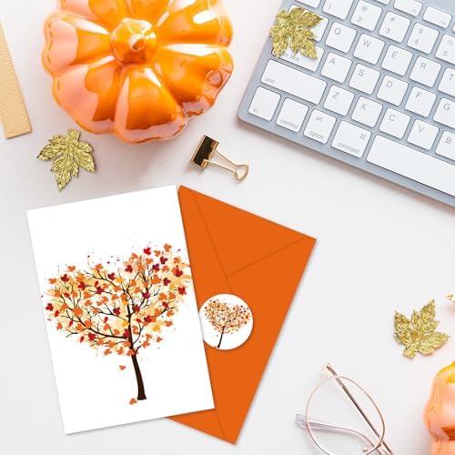 Whaline 48 Pcs Fall Greeting Cards Autumn Tree Blank Note Cards with Envelopes Stickers for Autumn Holiday Birthday Party, 4 x 6 Inch