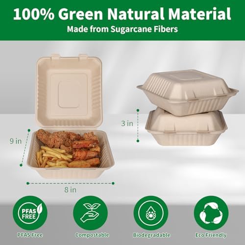 Aricsen Disposable 50 Pack 8×9 Inch Take Out Lunch Box Containers with Lids