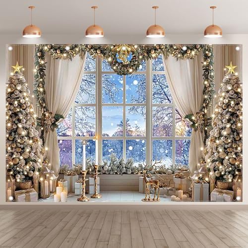12x8ft Fabric Christmas Winter Window Photography Backdrop