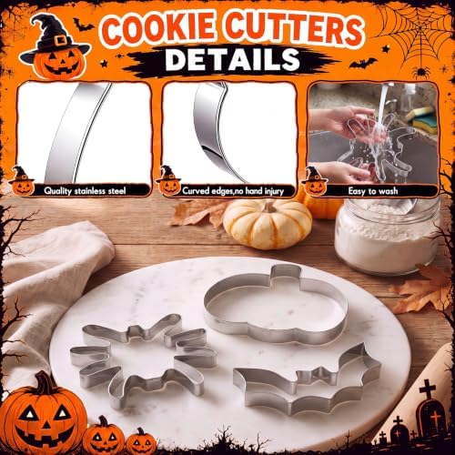 Teenyyou 3 Pcs 7.5 Inch Large Halloween Cookie Cutters Set Extra Large Pumpkin Bat Spider Shapes Stainless Steel Metal Giant Cookie Cutters Molds for Halloween Day Baking Party Kitchen Accessories