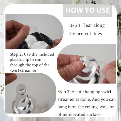 40Pcs Silver Star Hanging Swirls Party Decorations Plastic Spirals Streamers Foil Ceiling Decor for Birthday Bridal Showers All Kinds of Parties Classroom Home Party Favors