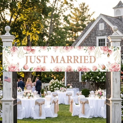 Just Married Wedding Decor Banner Decorations Party Hanging Sign