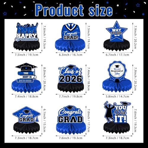 Graduation Decorations Class of 2026, Centerpieces for Tables, Congrats Grad Honeycomb Table Toppers, Graduation Party Supplies, Blue