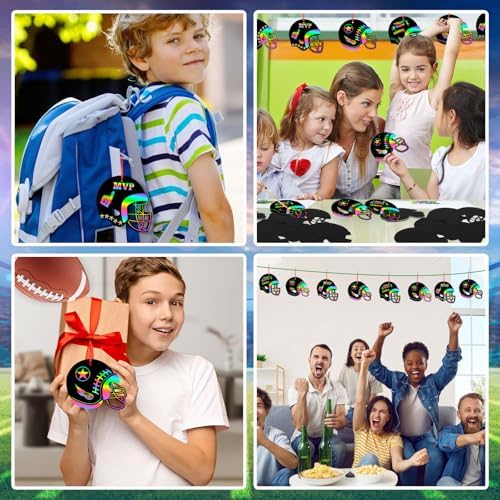 JULMELON 36 PCS Football Scratch Art Kids, Helmet Crafts Party Favors
