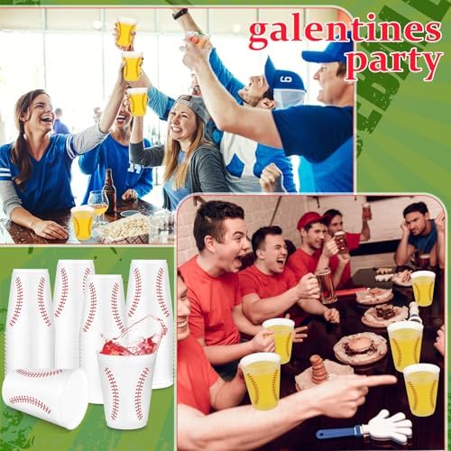 Tioncy 50 Pcs 16oz Baseball Frosted Plastic Cups, Baseball Plastic Cups, Clear PP Frosted Reusable Cup Bulk for Sports Game Party Decorations Hot Coffee Wine Cold Drinks Supplies