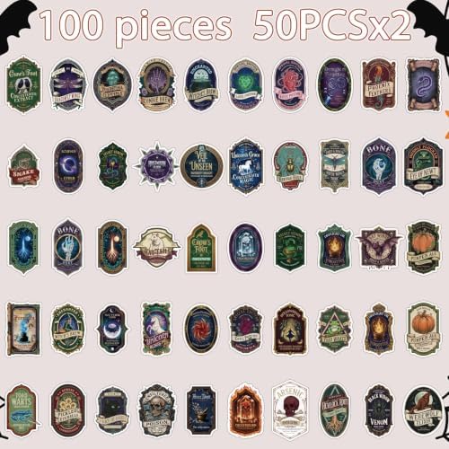 100 Pcs Halloween Potion Label Stickers, Dark Apothecary Decals