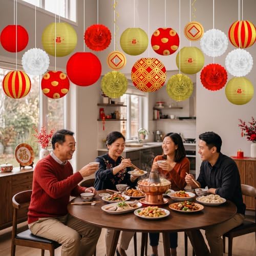 Renbuzhu 20Pcs Chinese Lunar New Year Decorations 2027 Paper Lanterns Set