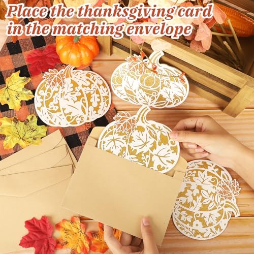 Thanksgiving Cards with Envelopes Thanksgiving Pumpkin Greeting Card Thank You Greetings Cardboard for Kids Adults Fall Autumn Family Party Home Friendly Wish Hope Hollow Paper Craft Cutout