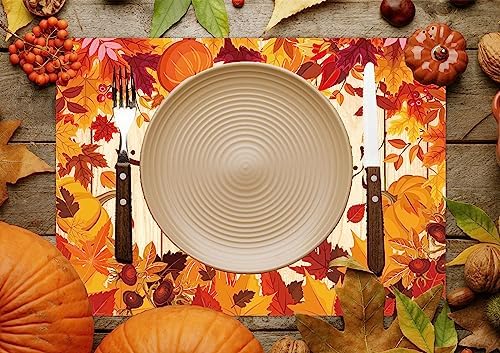 Whaline 50Pcs Fall Paper Place Mats Maple Leaves Pumpkin Thanksgiving Place Mats Autumn Seasonal Decorative Paper Table Mats for Kitchen Dining Table Party Decoration,14x9.8inch