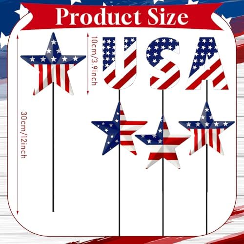 Pickmesh 6 Pcs 12" H 4th July Patriotic Outdoor Decor Metal Star Yard Sign