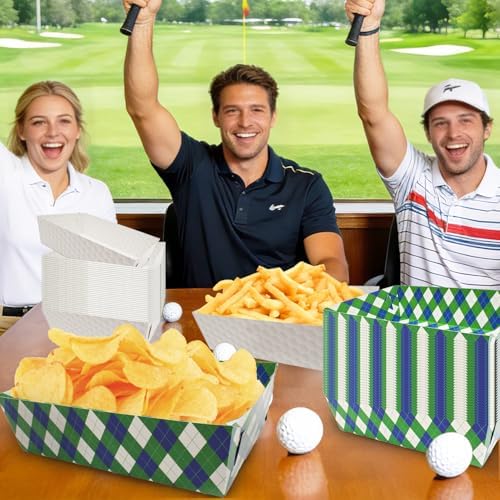 50 Pcs Golf Party Food Trays - Disposable Paper Food Boats, 2 Designs