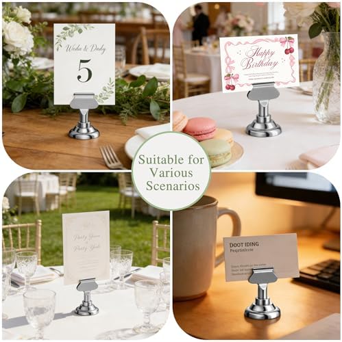 Urban Deco 24 Pieces Table Card Holder Place Card Holders 1.7 inches Gold Steel Card Holders for Photos, Food Signs, Memo Notes, Weddings, Restaurants, Birthday(Silver 24PK)