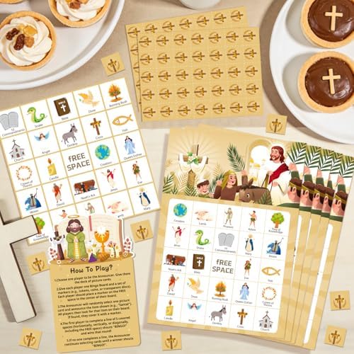 Bible Bingo Game, 38pcs Biblical Party Favors Set Including Bible School Bingo Cards for Religious Party Decorations Biblical Party Decorations