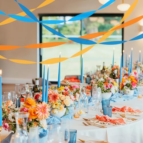 8 Rolls Crepe Paper Streamers, Blue and Orange Streamers Party Decorations for Blue Dog Paw Birthday Party Cartoon Bunting Puppy Dog Theme Celebration Decorations