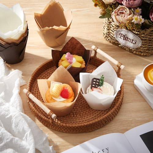 Motiskyy 600 Pcs Jumbo Tulip Muffin Liners, Light Brown, White, Brown