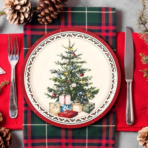 Whaline Christmas Paper Plates Snowman Nutcracker Cardinal Disposable Plates 6 Designs Retro Dinnerware Plates 9 Inch for Xmas Winter Party Supplies Table Decor, 24 Pcs