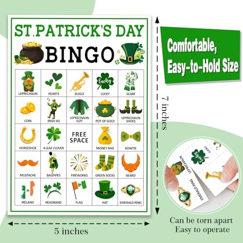 St. Patrick's Day Bingo Game for 24 Players, Festive Shamrock Activity