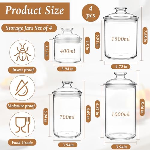 Suclain 4 Pack Acrylic Cookie Candy Jar with Lid, 14oz,24oz,34oz,50oz