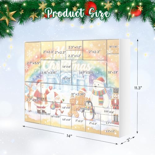 XiaosRen 2026 Christmas Advent Calendar Box Set DIY - 24 Days of Empty Gift Boxes with Number Stickers to Fill for Kids, Family & Friends - Watercolor Gold Background Ice Castle Santa Cartoon Design