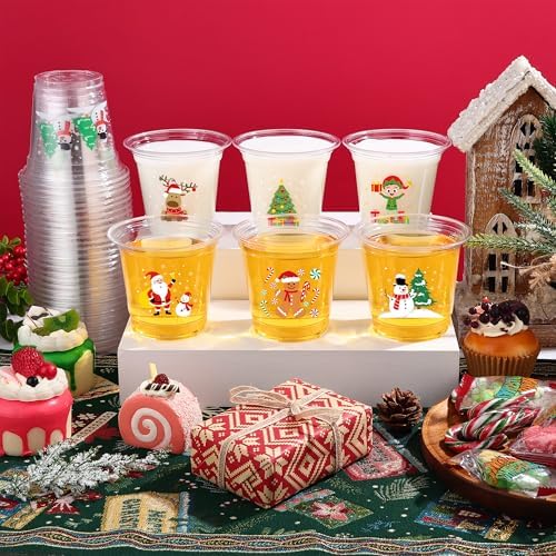 peony man 60Pcs Christmas Disposable Plastic Cups 12oz Merry Christmas Clear Cup Santa Claus Snowman Drinking Cups for Cold Beverage Coffee Xmas Winter Holiday Party Cup Supplies