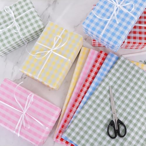 BEISHIDA Gingham Tissue Paper Bulk，Yellow and White Checkered Wrapping Tissue Paper for Gift Bags, 14 x 20 Inch Gift Wrap for Wedding Birthday Easter DIY Crafts Decor Holiday Flowers-50 Sheets