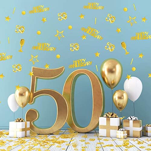 WILLBOND 3000 Pcs Gold 50th Anniversary Confetti, Glitter Table Scatter