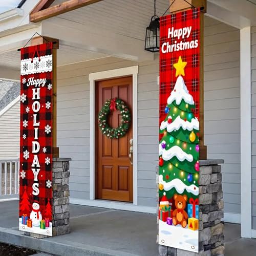 Nuxovilar Merry Christmas Porch Banners Set 12x71 Inches Polyester