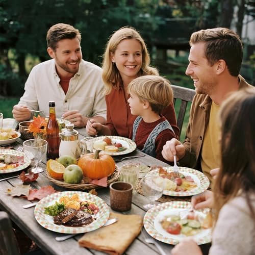 40Pcs Fall Gingham Paper Plates 10" X 12" Oval Thanksgiving Plates Disposable Heavy Duty Large Dinner Serving Party Platters for Autumn Harvest Holiday Party Supplies(Orange&Green)