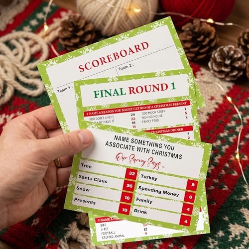 60 Pcs Christmas Family Feud Game,Funny Christmas Party Games, Christmas Trivia Game, Family Feud Quiz Holiday Games for Groups SD-WF01
